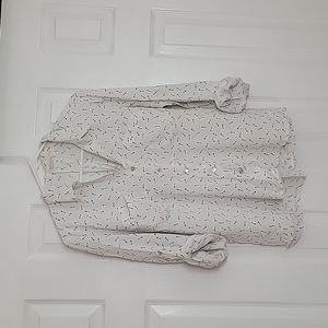 White and Black Key Button Down Blouse L